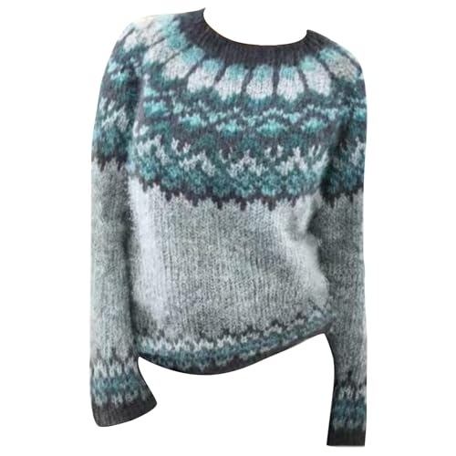 Womens Valentines Day Knitted Fair Isle Print Retro Sweater Long Sleeve Crewneck Sweater Fall Sweaters for Women 20243