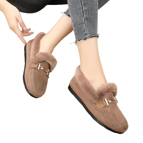 LINYAXIA Pantofole di Cotone Scarpe Pelose per Donne, Peluche di Cotone, Scarpe da Donna in Pelliccia Lussuosa, Scarpe da Casa-cachi-35