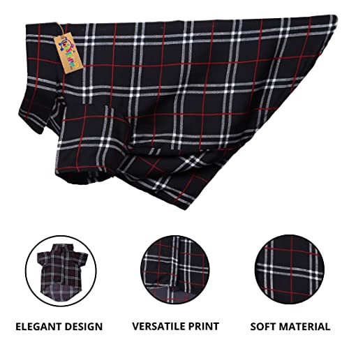 Image of Western Era Cotton Printed Breathable Basic Vest Dog Shirt, Super Soft Shirt, Cute Lightweight Thin Shirt for Your Furries, Ultra Comfort Dog Apparel (Black Check Print) (Medium - 16inch)