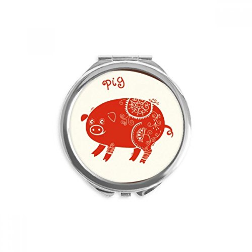 Miroir rond maquillage chine zodiac porc rouge de poche cosmétique pliable