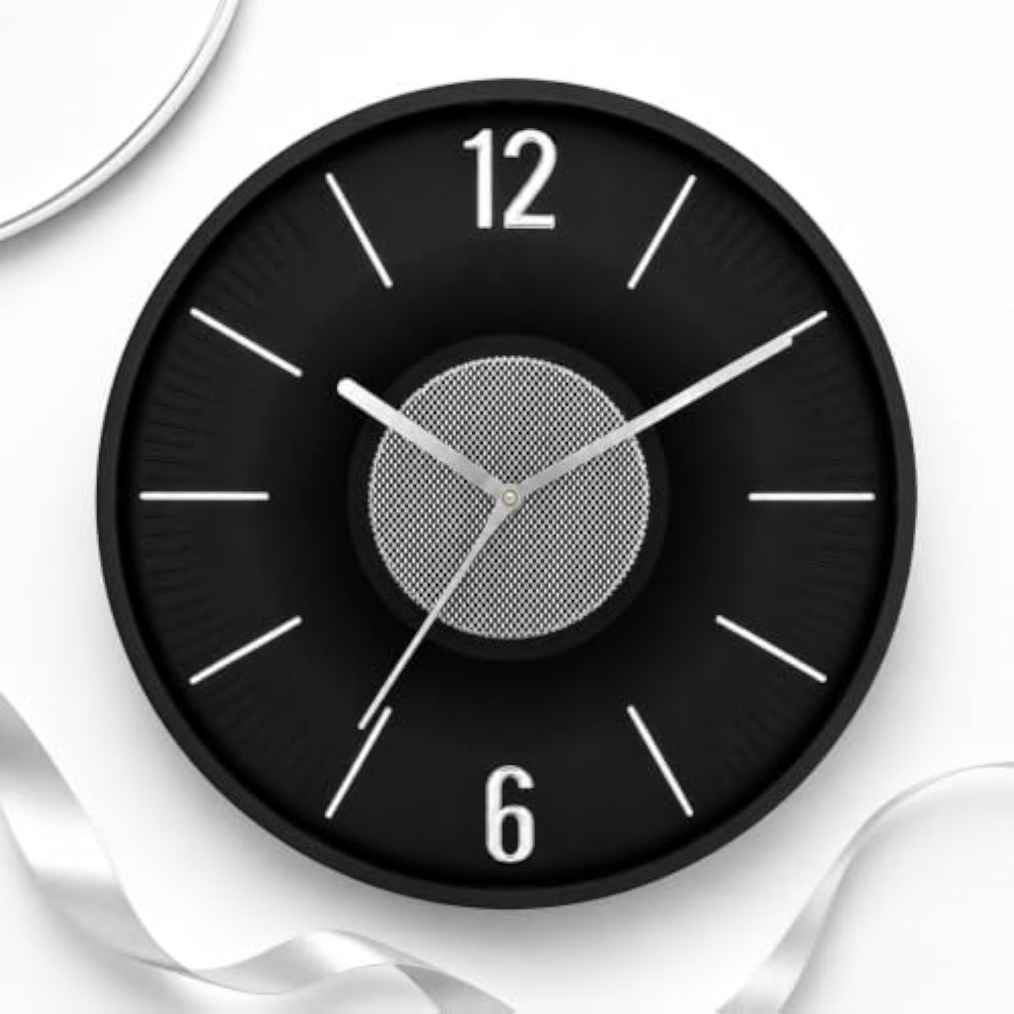 Modern 12x12 Inch Analog Wall Clock, Black & Silver