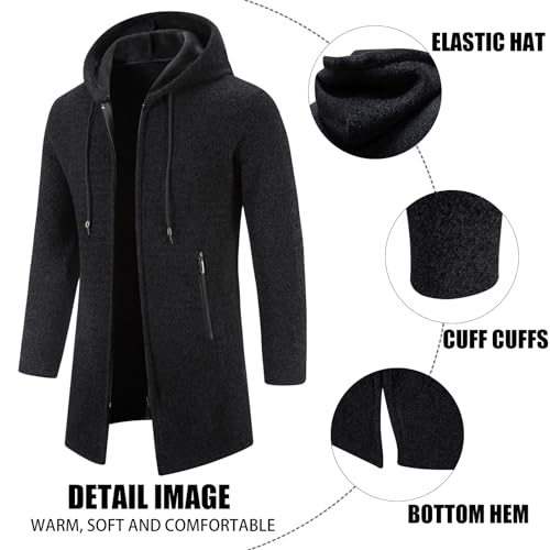 Mylldey Men's Long Cardigan Hoodies Full-zip Fleece Lined Sweaters Knit Regular Fit Casual Sweater Hooded Coat wiht Pocket4