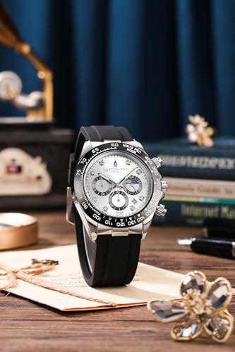 Image of London Fog Bond Collection Analog Quartz Watch for Men with Round Dial and Silicone Strap, Metal Case with Tachymeter Bezel, Chronograph Function, Date Display, Luminous Hands & Hour Markers, Water Resistant