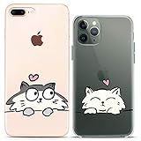 Cavka Matching Couple Cases Compatible for iPhone 16 15 14 13 12 11 Pro Max Mini Xs X 6s 8 Plus 7+ Xr 10 SE 5 Slim Print Gray Adorable Flexible Pair Design Clear Cover Kawaii White Cute Cats Friends
