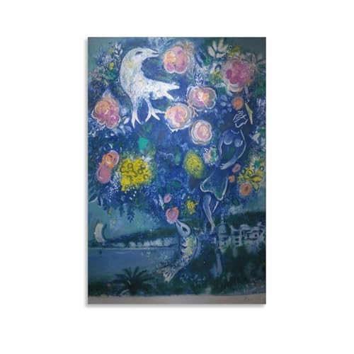 マルクシャガールポスター抽象的な花の壁の芸術 マルク・シャガールはマルク・シャガールのキャンバス絵画 キャンバス 壁アートホーム バスルーム 寝室 オフィス装飾 プリント芸術作品 インテリア20x30inch(50x75cm)