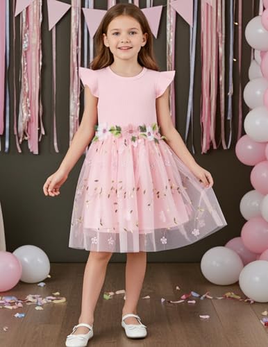 Image of PATPAT Girl's Tulle Dress Tutu Party Birthday Poster Formal Fancy Flower Princess Dresses