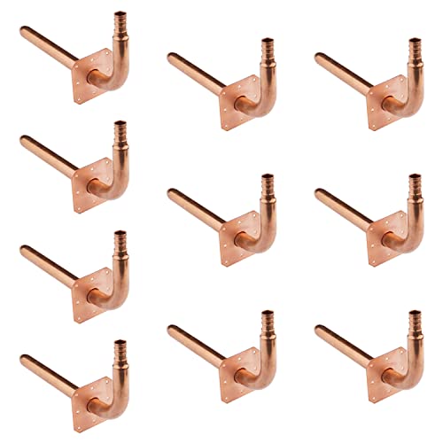 (Pack of 10) EFIELD Barb Crimp Pex Copper Stub Out Elbow with Wall Flange, 1/2