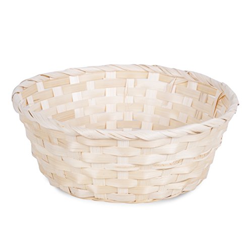 Set of 10 Bamboo Wicker Bread Baskets – Natural or Red Display Trays (Large 25cm)