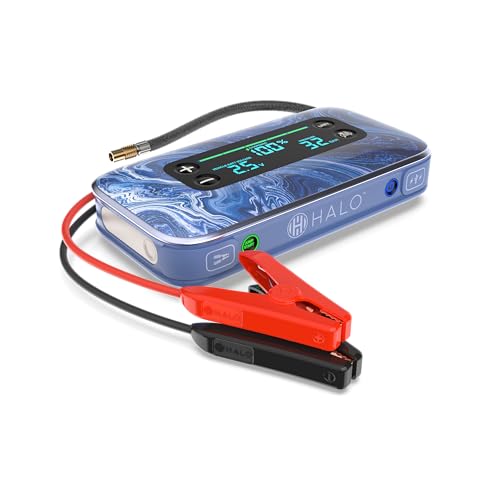 HALO Bolt Air+ 1750 Portable Car Battery Jump Starter | 130 PSI Air Compressor, 59.9Wh USB Power Bank, Large Display, Emergency Floodlight & Charger, Jumps Cars SUVs & Trucks, Inflates Tires — Blue