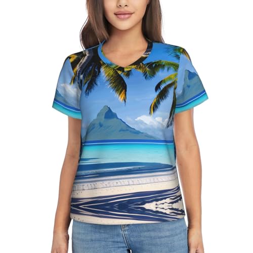 T-shirt Tahiti Beaches col V femme vêtement trois saisons mode été