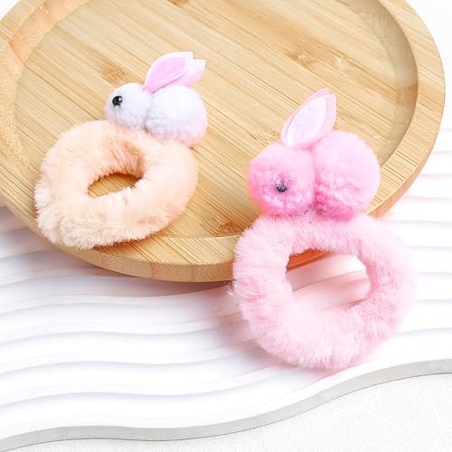Diuewow 2WU-45-THICK BUNNY TIE-2PCS 2Pcs Easter Day Hair Scrunchies Stuffed Rabbit Hair Ties Elastic With Bunny Soft Elastic Hair Bands Pink Red Hair Ties Plush Rabbit Hair Thick Rope Ponytail Holders thumb #1