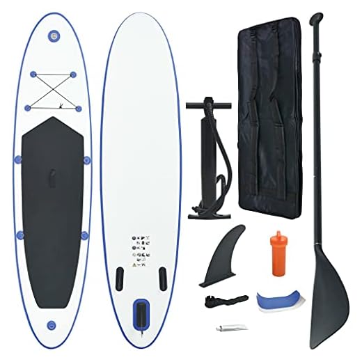 Vidaxl Set De Paddel Surf Tabla Sup Inflable, Tabla Hinchable Deportiva, Remo Aleta Extraíble, Tabla Para Diversión De Mar, Azul Y Blanco