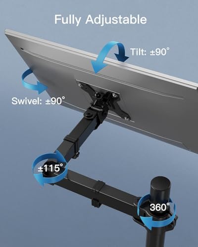 Image of HUANUO Single Monitor Arm with 39 inch Extra-Tall Pole, Adjustable Computer Desk Mount for 13-32 inch Screens and up to 38 inch Ultrawide Screens, Hold 22 lbs, Monitor Stand with C-Clamp & Grommt Base