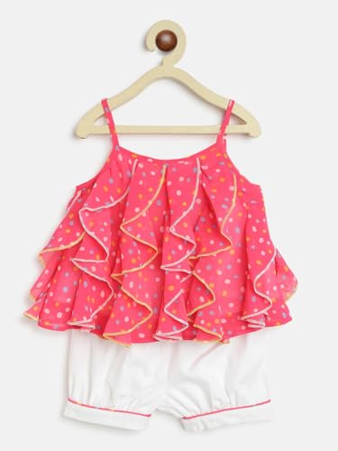 Image of Nautinati Baby Girls Printed Strappy Tiered Top with Shorts Clothing Set | Age 0-3 Years