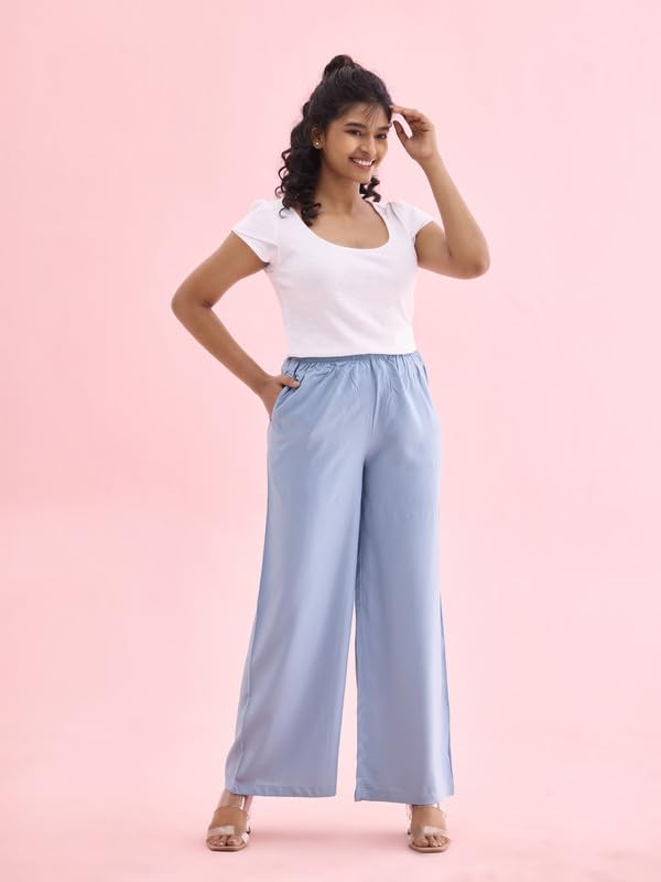 Image of GO COLORS Soft Viscose Basic Palazzo Full Length for Women| Breathable, Mid Rise, Relaxed Fit