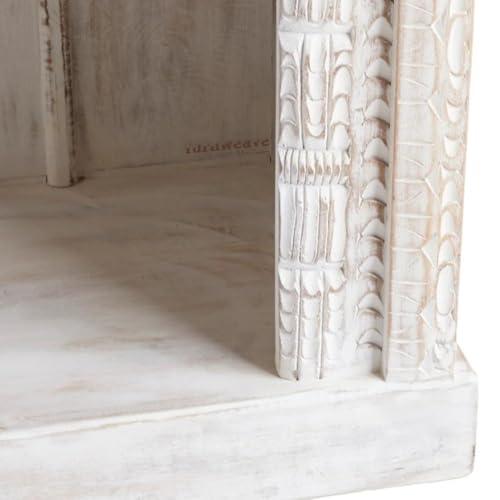 Image of Solid Wooden Book Shelf | Handcrafted Carved Display Unit Book Stand, Antique Wooden Book Shelves for Living Room, Office & Bedroom, Solid Wood Bookcase, Rustic Bookshelf, White Distress