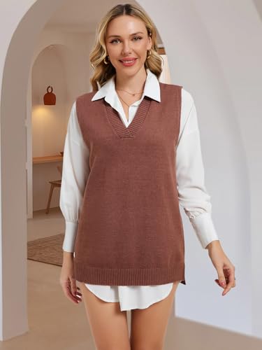 Oversized Sweater Vest Women V Neck Sleeveless Knit Trendy Casual Loose Fit Solid Color Pullover Sweater Vests Tank Top4