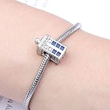 GNOCE Doktor Wer skrzynka policyjna wehikuł czasu Tardis Charm zawieszka ze srebra wysokiej próby 925 Wszechświat jest duży koralik Charms do bransoletek, naszyjników, Srebro