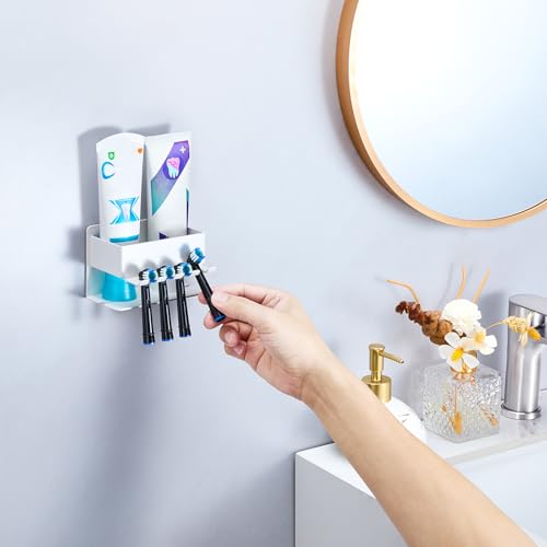 Image of Toothbrush Head Holders, Electric Tooth Brush Head Holder, Adhesive Toothpaste Holder for Shower Bathrooms, Wall Mounted Tooth Brushing Holder Organizer Storage (White, Small)