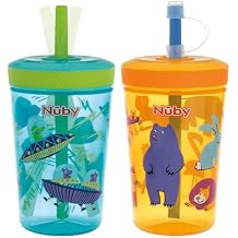 Nuby Thirsty Kids Super Sipper No-Spill Toddler Cup with 360 Silicone Valve & Swivel Straw - 2 Pack 14 oz - Leak-Resistant with Easy Clean Design - Animals & Space
