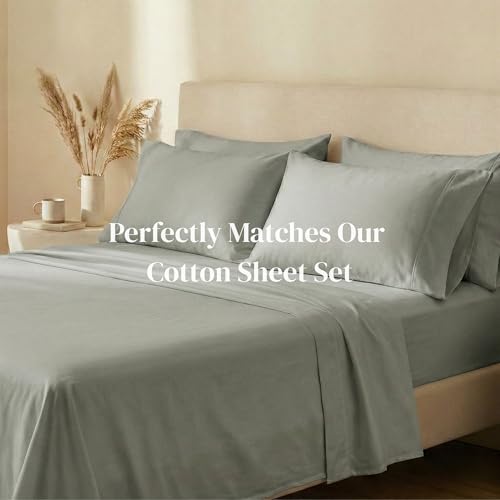 Image of Beckham Hotel Collection Pillowcases Queen Size Set of 2, Cool Touch Cotton Sateen Fabric, 500TC, Silky Smooth & Soft, Open End, Aqua Gray