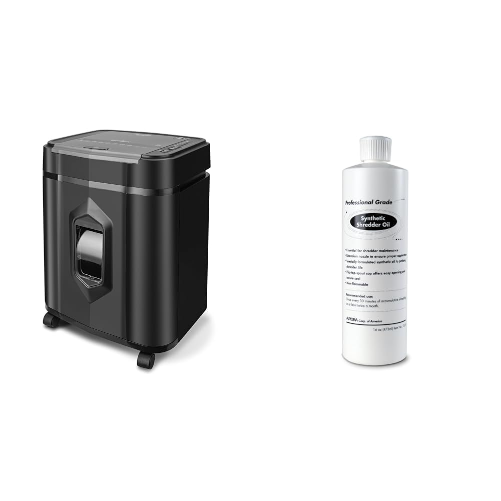 Aurora Professional Grade AU125MA 120-Sheet Auto Feed &amp; SL16 Professional Grade Synthetic Shredder Oil, 16 Oz Flip-Top Leak Proof Bottle, Synthetic Shredder Oil 16 oz. Bottle
