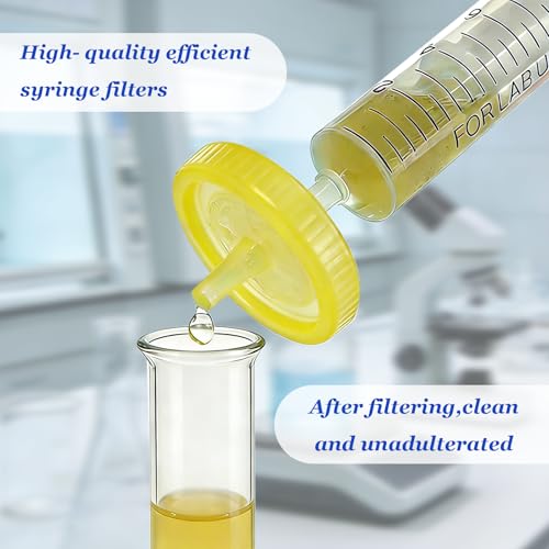 Image of 100 Count Syringe Filter, PES Hydrofilic Membrane 25mm Diameter 0.22um Pore Size, Syringe Lab Filters, Non Sterile Filtration (Yellow) (Pack of 4)