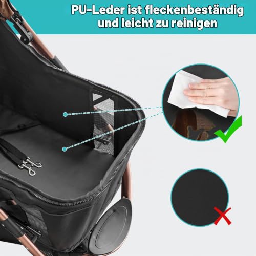 DAISTERN Hundebuggy bis 30KG, Klappbarer Aluminium-Hundewagen, Gepolsterte Liegefläche, Schwenkbares Vorderrad, Große Hinterrad, Hinterradbremsen, Verstellbarer Griff, Sicherheitsleine