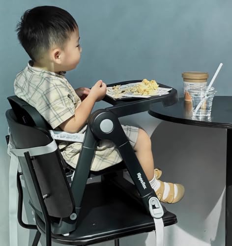 apramo (アプラモ) ベビーチェア 赤ちゃん 椅子 食事用 子ども椅子 多機能 マット付きの子供用椅子 皿は取り外せる 軽量型【携帯用ハンドバッグを含む】(Flex/ブラック)