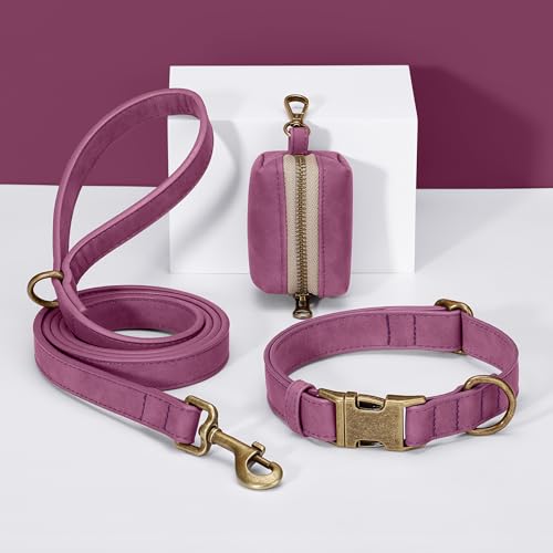 Image of Didog Soft PU Leather Dog Collar for Medium Dogs, Quick Release, Purple M