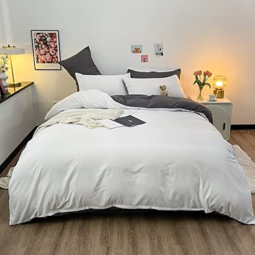 LDFHOIN Juego de ropa de cama monocromática 150/180/200/220 de algodón blanco, funda nórdica de 4 piezas para el hogar, cómoda y transpirable, 1 funda nórdica y 2 fundas de almohada de 48 x 74 cm y 1