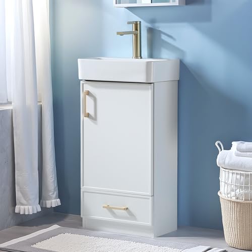 Mogiyin Home 18 Inch White Bathroom Vanity with Ceramic Sink,