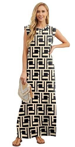 Image of GRECERELLE 2026 Women Year-Round Casual Round Neck Loose Split Wrinkle-Free Long Maxi Vacation Dress with Pockets (XXS-4XL)