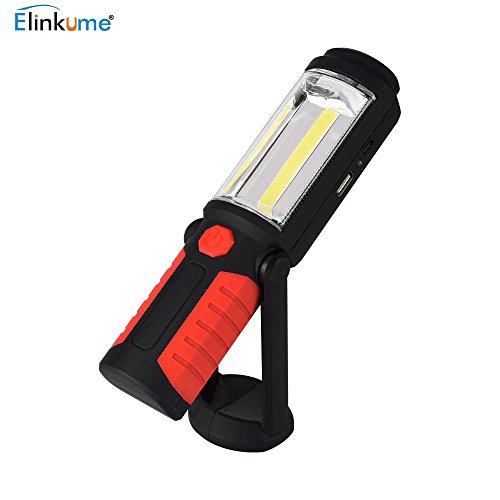 ELINKUME Linterna del trabajo, Luz de Trabajo Recargable de la COB LED 3W, Interruptor de la Prensa, con el Magnetismo Fuerte y el Cierre Fácil de Utilizar y de lLlevar 2 Modos Linterna al Aire Libre