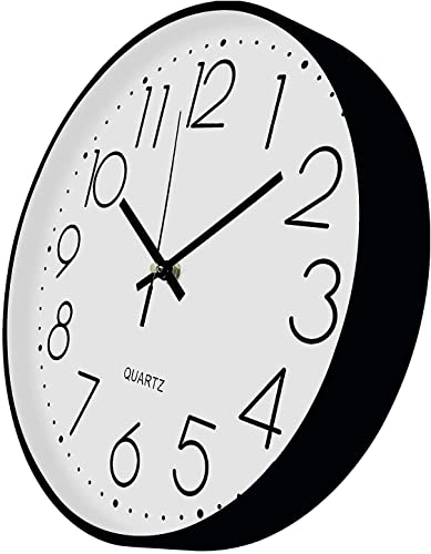 Image of TEKCOOL Plastic Digital Wall Clock 12 inch Silent Quartz Decorative Non-Ticking Classic Clock Battery Operated Round Easy to Read for Room /Home /Kitchen /Bedroom /Office /School- (White Black);