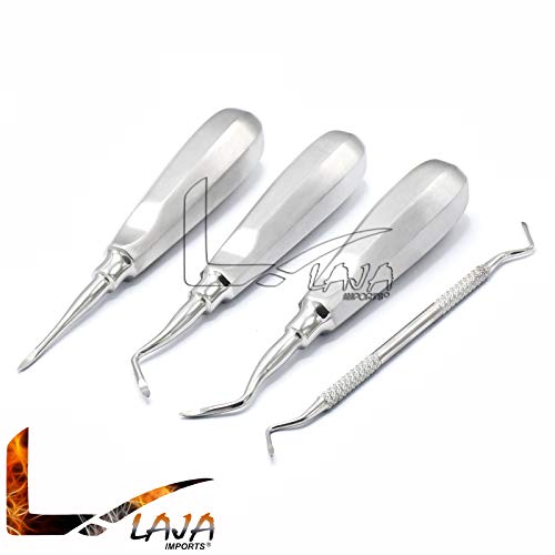 4 PCS Steel PACIFATED (Right + Left + Straight+ Double Ended) Dental HEIDBRINK Root TIP Pick Elevators (H1 + H2 + H3+ H2/3) Premium Grade (LAJA IMPORTS Brand)