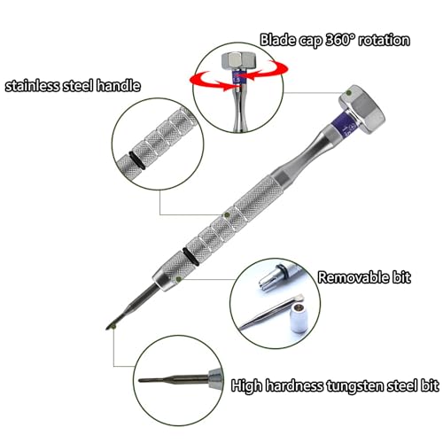 Brillenreparatur-Werkzeugset, professionelles Komplettset mit 6 Schraubendrehern und 4 Zangen, mit 360° drehbarer Klingenkappe für effiziente optische Reparaturen