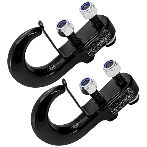 TOPZEA 2 Pack Universal Recovery Tow Hooks 10000 Lbs Bolt-On Black Forged Steel Tow Hooks with Clip Compatible with Most Pickup Truck SUV Van Towing Accessories