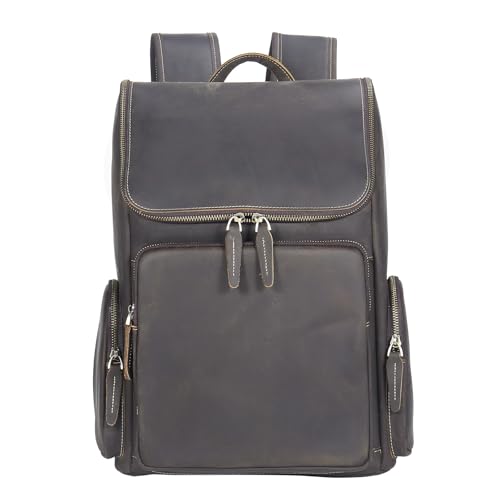 Image of boshiho Genuine Leather Backpack for Men & Women, 13 Inch Laptop Backpack, Water-Resistant Business Travel Backpack, Premium Crazy Horse Leather Work Bag (Dark Brown)