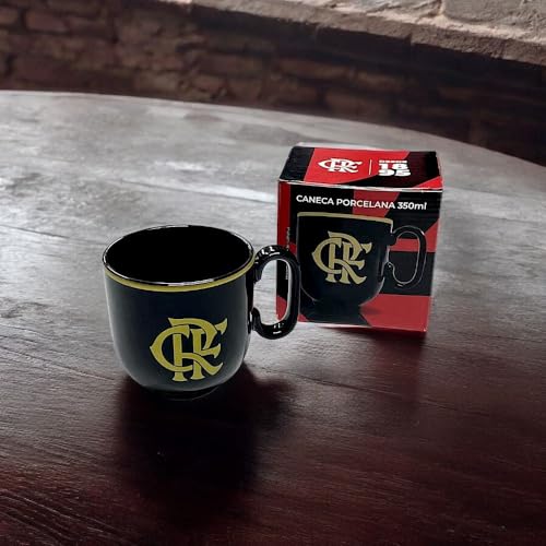 Caneca Porcelana Preta 350ML Flamengo Luva C/1 - Allmix
