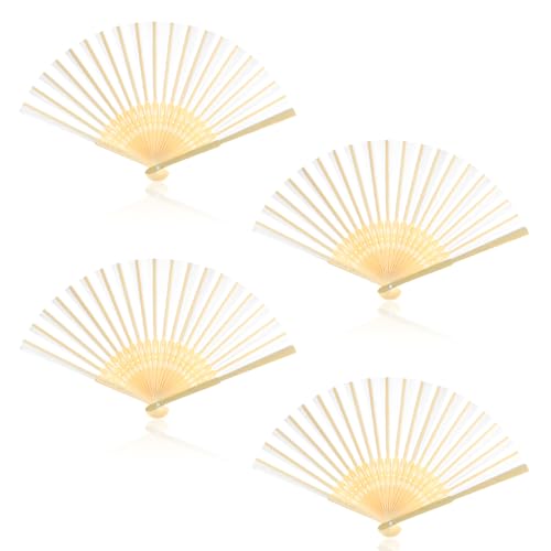 Giantree Lot de 4 éventails pliables en bambou blanc - Éventails chinois à main en bois - Éventail en papier vierge - Style vintage élégant - Convient pour femme - Décoration d'intérieur - Festival de