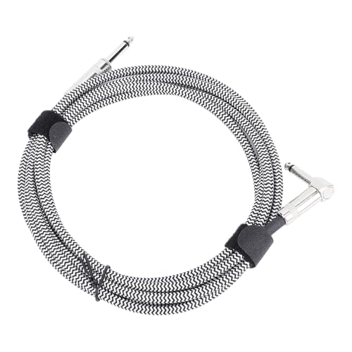 Aramox Right Angle Guitar Cord, 6.5mm Instrument Cable with OxygenFree Copper Core for Electric Guitar Bass Amp Pedal, 3 Meters Nylon Braided Noise Reduction for Home Studio Stage (White Line Black