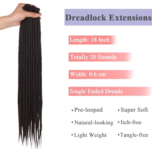 Leeven 18 Inch Dreadlock Extension 20 Strands Chocolate Brown Soft Dreads Hair Extensions 0.6 Width Synthetic Thin Dreadlock Extensions Hippie Dreads /4# - Image 4