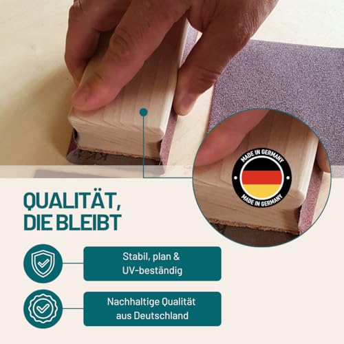 Toolioo Schleifklotz 115x64x36 mm | Hand-Schleifblock aus Buchenholz mit Korkauflage | Für handelsübliches Schleifpapier (Bogen oder Rollenware) | Made in Germany | Ergonomischer Holz-Schleifklotz