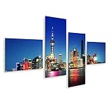islandburner Bild auf Leinwand Shanghai Neonlichter Nacht 