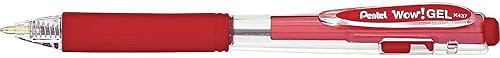 Miniatura 2 de Pentel K437B WOW! Bolígrafo de gel retráctil, 0.028 in, barril trans, tinta roja, docena