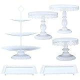 XINLIYA Set of 6 Pieces Metal Cake Stands Round Cake Stands Square Candy Fruite Display Plate...