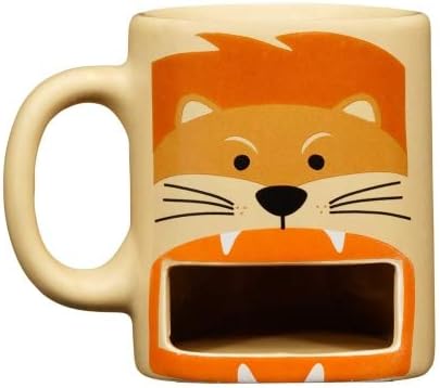 Lion Biscuit Mug - Mug with biscuit holder Novelty Mug with Biscuit storage - Cup and Biscuit pocket Great Gift Idea