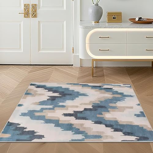 Tapis chambre bébé 150x200cm bleu et design abstrait moderne - 7