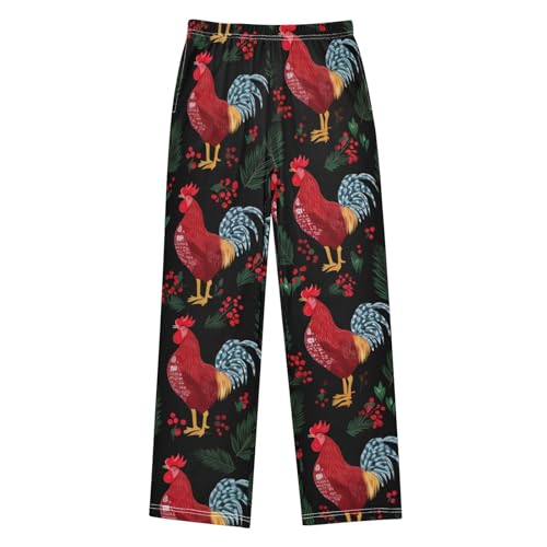 ZZXXB Rooster Spruce Branch Boys Long Pants Soft Trousers Elastic Waist Kids Lounge Bottoms with Pockets S-XL